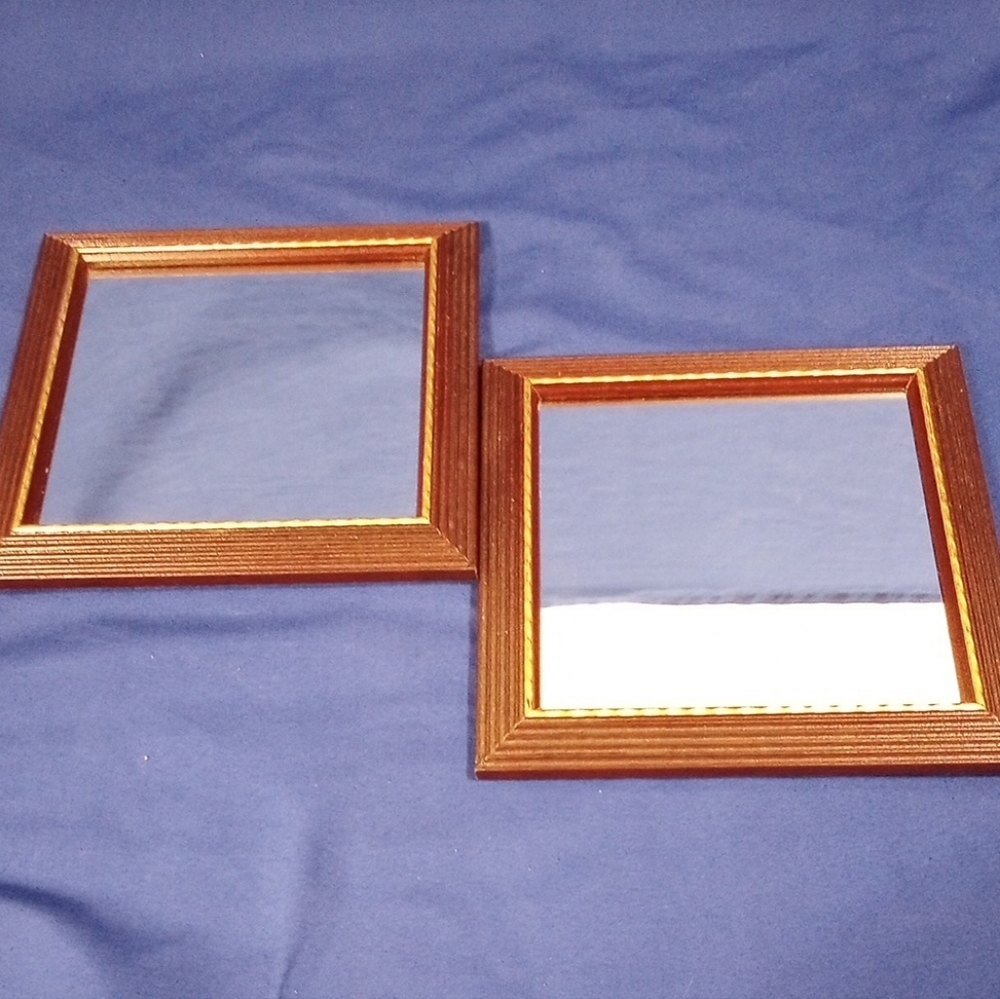 Vintage Home Interiors Square Mirrors Set of 2 Wood Frame Wall Decor